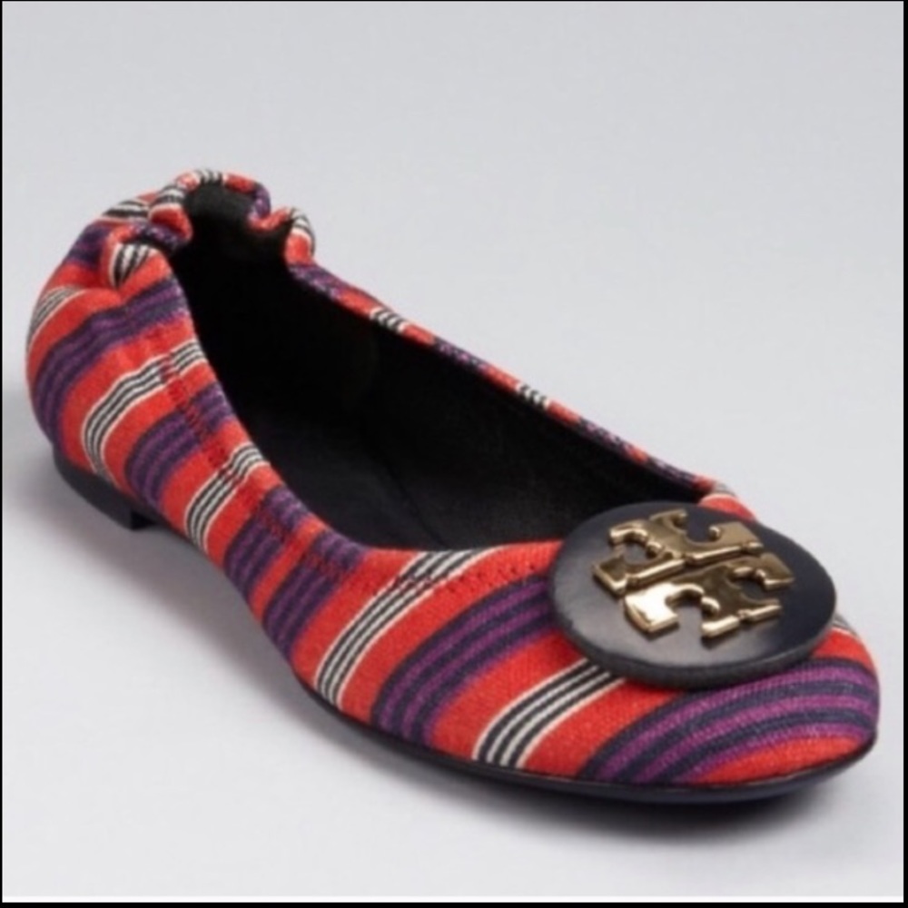Tory Burch Reva Striped Canvas Flats Navy Red